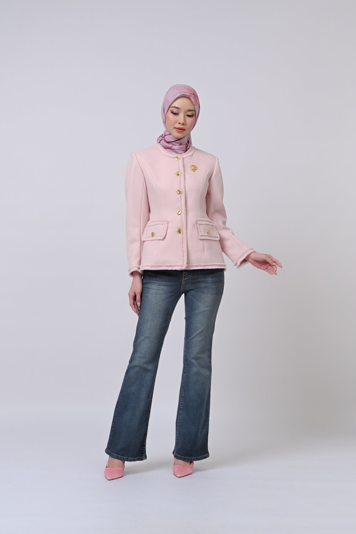 Tweed Jacket Woven Wool Outer Soft Pink