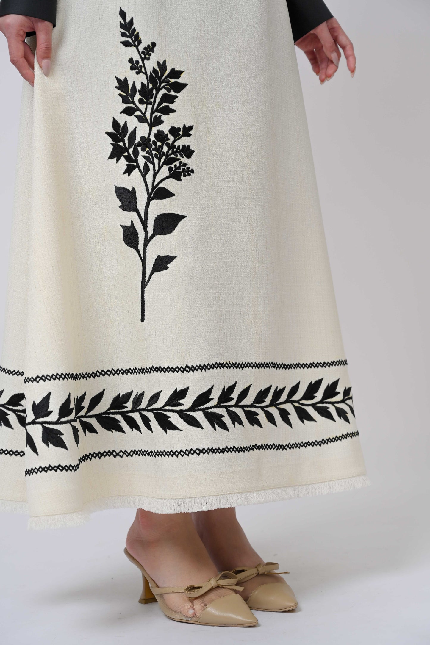 Heritage Embroidery Skirt Ivory Wool