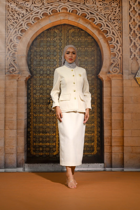 Tweed Jacket Woven Wool Outer Ivory Pearl
