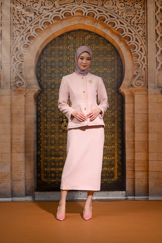 Tweed Jacket Woven Wool Outer Soft Pink
