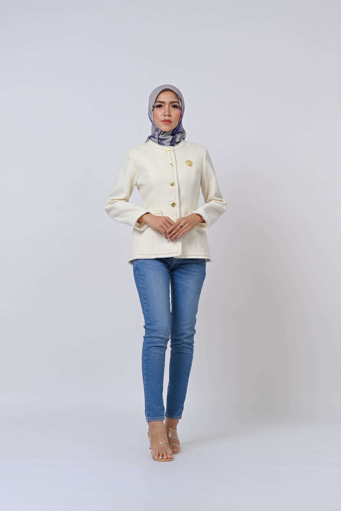 Tweed Jacket Woven Wool Outer Ivory Pearl