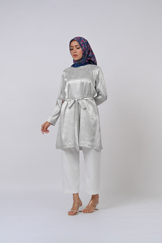 Aurora Silk Tunic Silver Botanical Modest